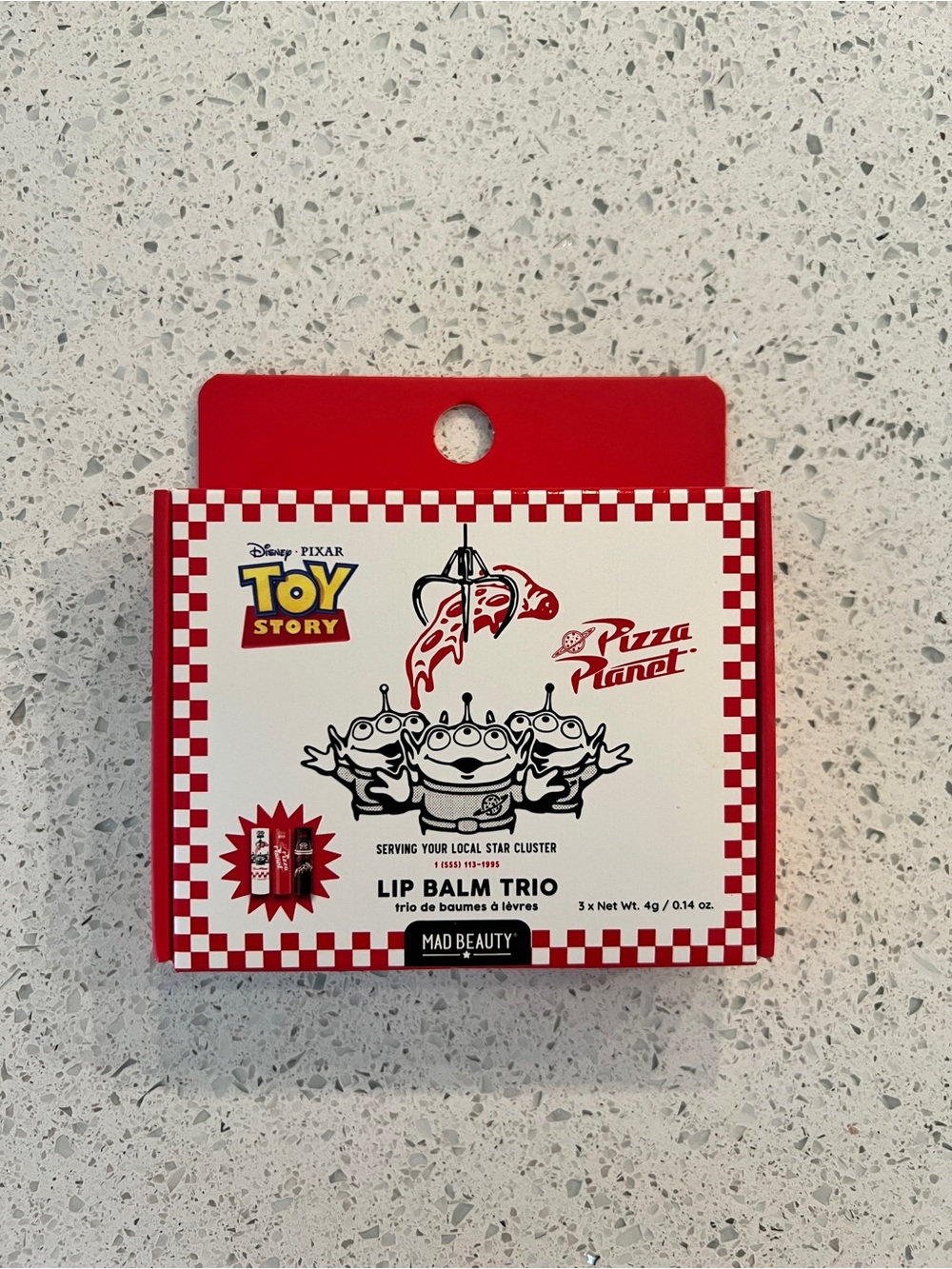 RARE Disney Toy Story Pizza Planet Lip Balm Trio - Red and White